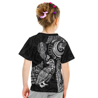 Aotearoa Moko Tribal Tattoo Kid T Shirt New Zealand Maori Penguin and Fantail Black Color LT03 - Polynesian Pride