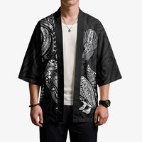 Aotearoa Moko Tribal Tattoo Kimono New Zealand Maori Penguin and Fantail Black Color LT03 - Polynesian Pride