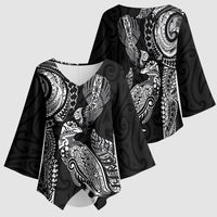 Aotearoa Moko Tribal Tattoo Kimono Sleeve Blouse New Zealand Maori Penguin and Fantail Black Color LT03 - Polynesian Pride