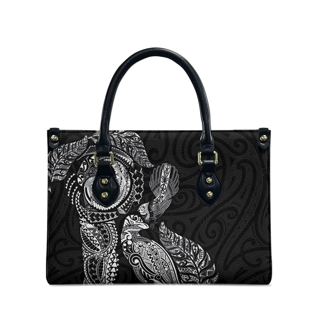 Aotearoa Moko Tribal Tattoo Leather Bag New Zealand Maori Penguin and Fantail Black Color LT03 - Polynesian Pride