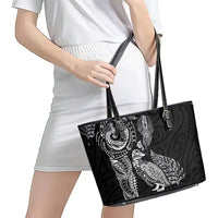 Aotearoa Moko Tribal Tattoo Leather Tote Bag New Zealand Maori Penguin and Fantail Black Color LT03 - Polynesian Pride