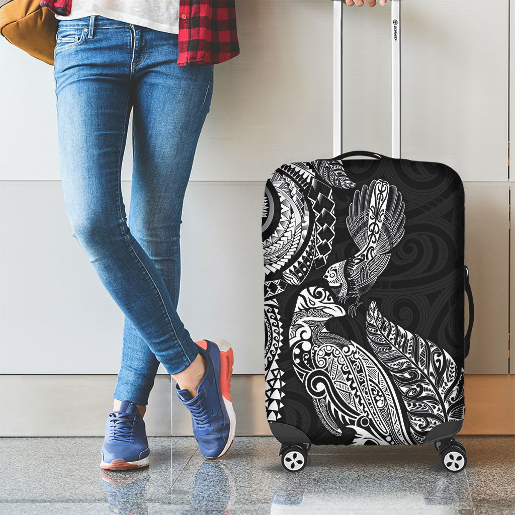 Aotearoa Moko Tribal Tattoo Luggage Cover New Zealand Maori Penguin and Fantail Black Color LT03 - Polynesian Pride