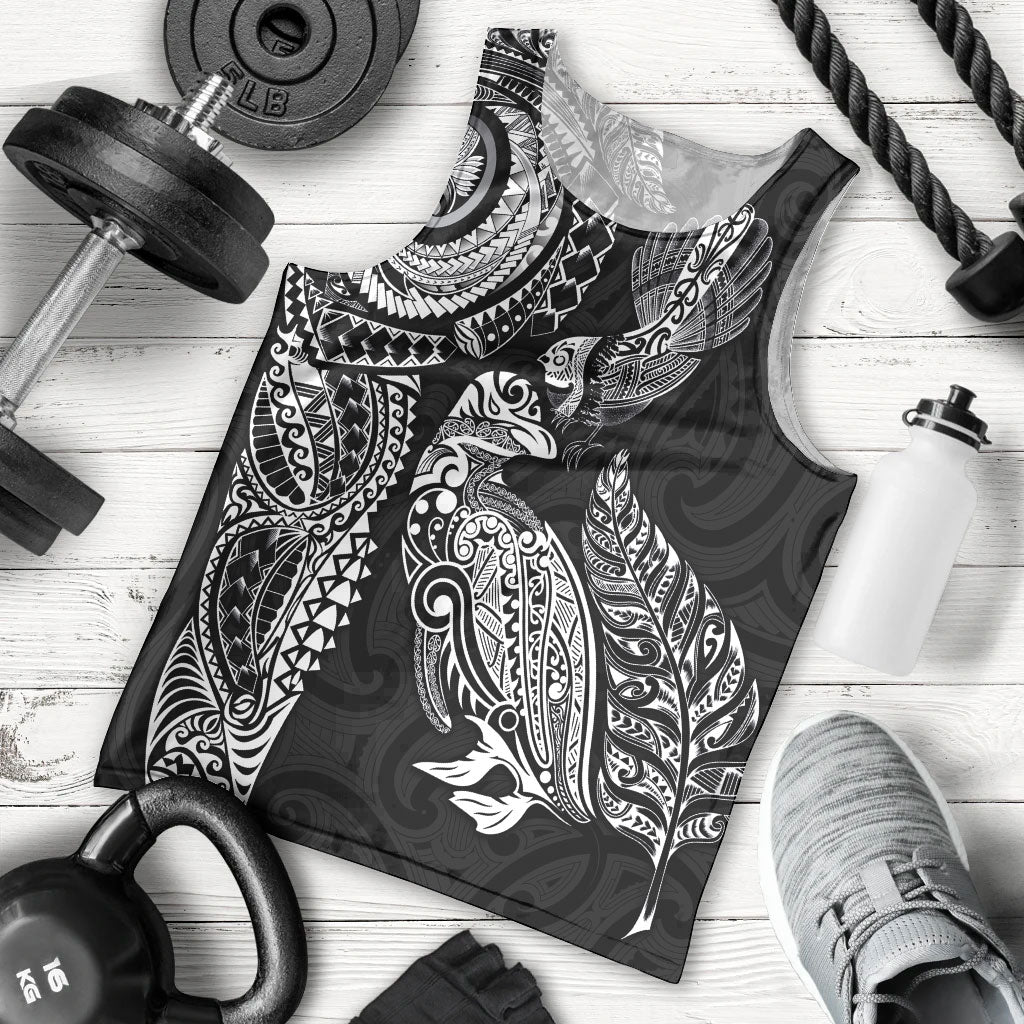 Aotearoa Moko Tribal Tattoo Men Tank Top New Zealand Maori Penguin and Fantail Black Color LT03 - Polynesian Pride