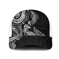 Aotearoa Moko Tribal Tattoo Mesh Trucker Cap New Zealand Maori Penguin and Fantail Black Color LT03 One Size White Black - Polynesian Pride