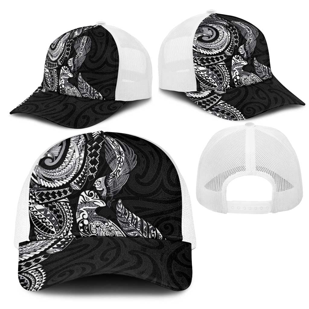 Aotearoa Moko Tribal Tattoo Mesh Trucker Cap New Zealand Maori Penguin and Fantail Black Color LT03 - Polynesian Pride