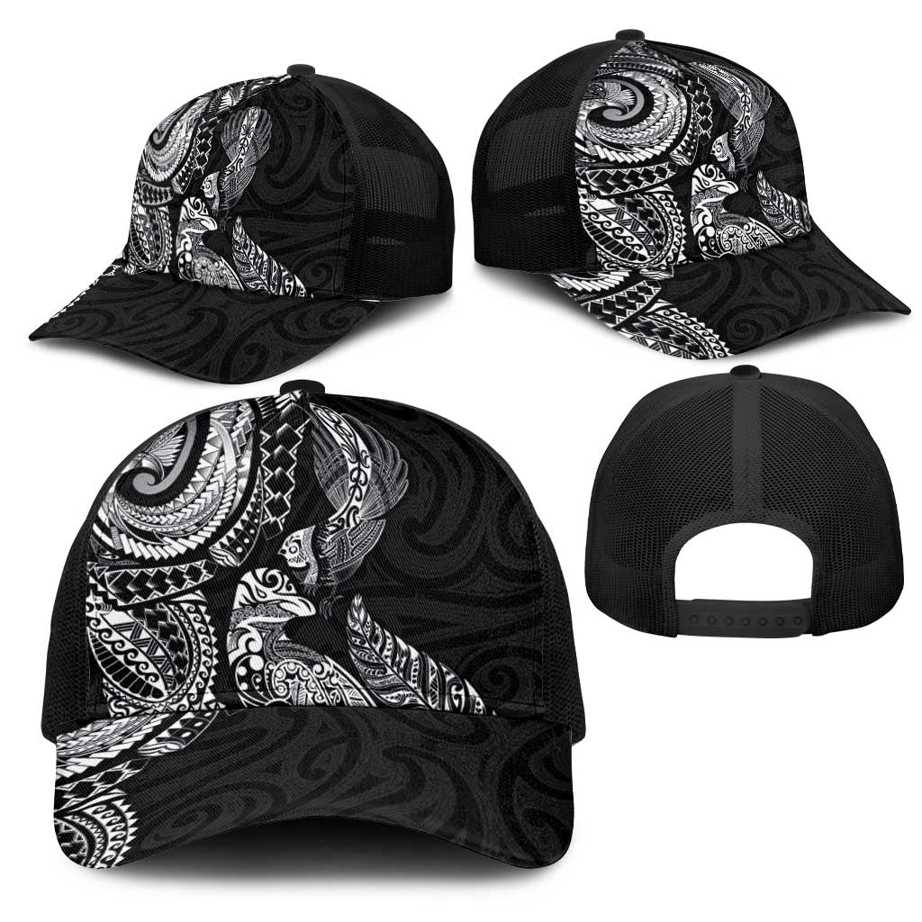 Aotearoa Moko Tribal Tattoo Mesh Trucker Cap New Zealand Maori Penguin and Fantail Black Color LT03 - Polynesian Pride