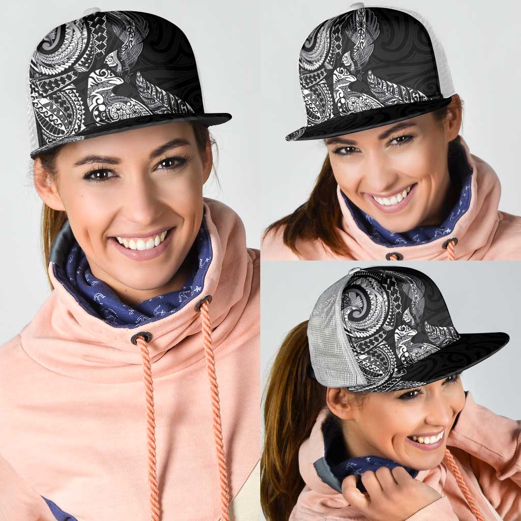 Aotearoa Moko Tribal Tattoo Mesh Trucker Cap New Zealand Maori Penguin and Fantail Black Color LT03 - Polynesian Pride