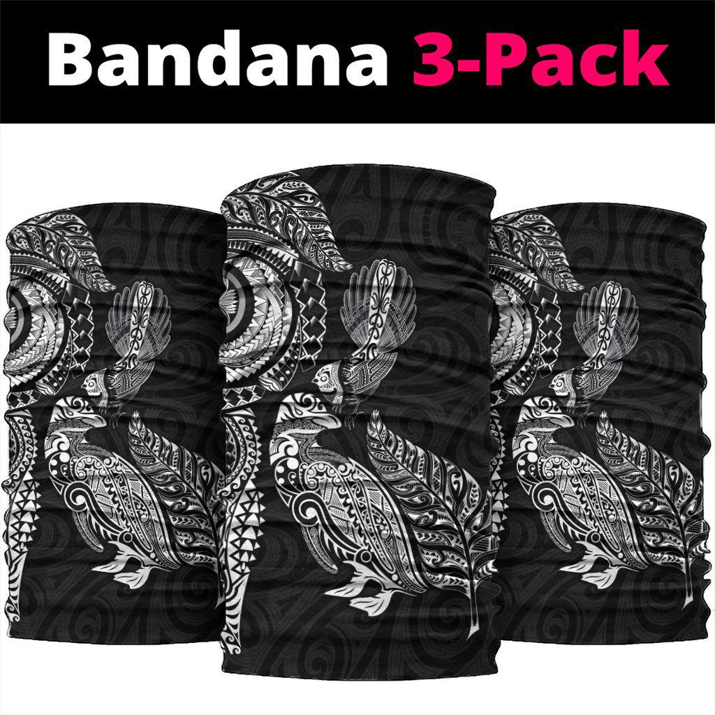 Aotearoa Moko Tribal Tattoo Neck Gaiter New Zealand Maori Penguin and Fantail Black Color