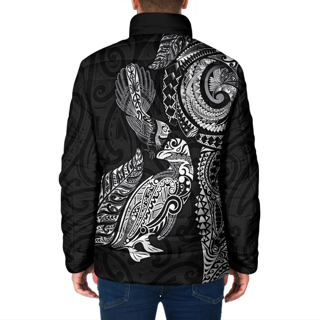 Aotearoa Moko Tribal Tattoo Padded Jacket New Zealand Maori Penguin and Fantail Black Color LT03 - Polynesian Pride