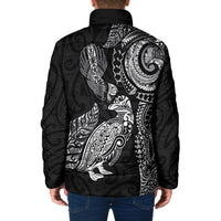 Aotearoa Moko Tribal Tattoo Padded Jacket New Zealand Maori Penguin and Fantail Black Color LT03 - Polynesian Pride