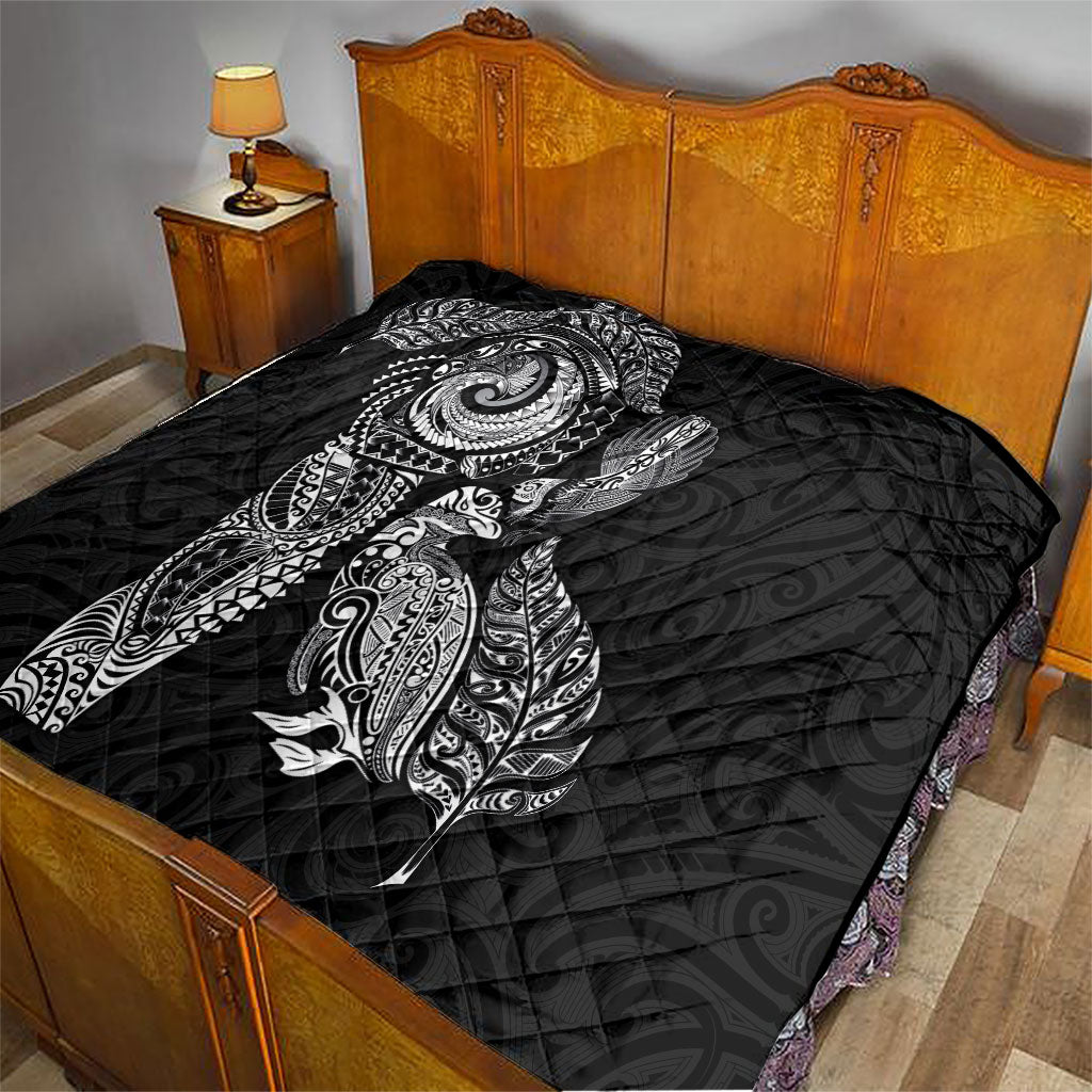 Aotearoa Moko Tribal Tattoo Quilt New Zealand Maori Penguin and Fantail Black Color LT03 - Polynesian Pride
