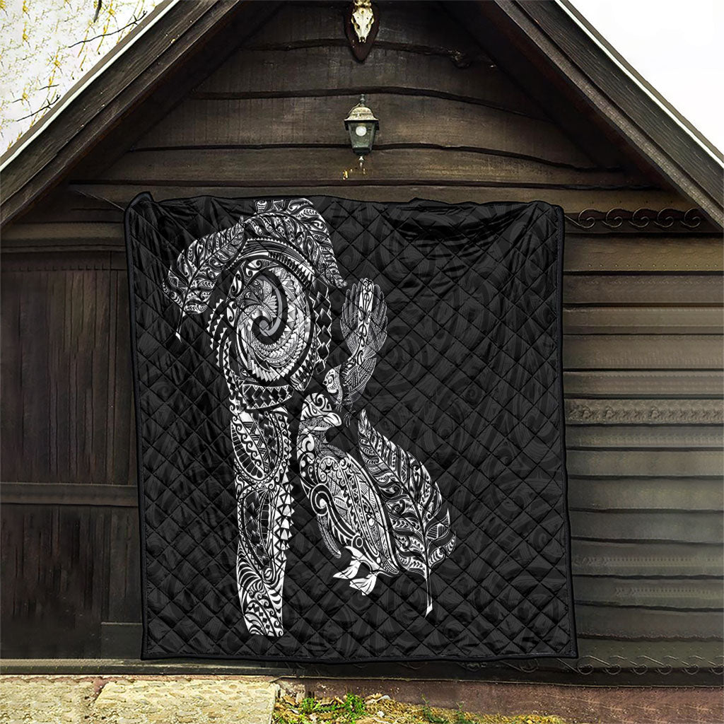 Aotearoa Moko Tribal Tattoo Quilt New Zealand Maori Penguin and Fantail Black Color LT03 - Polynesian Pride