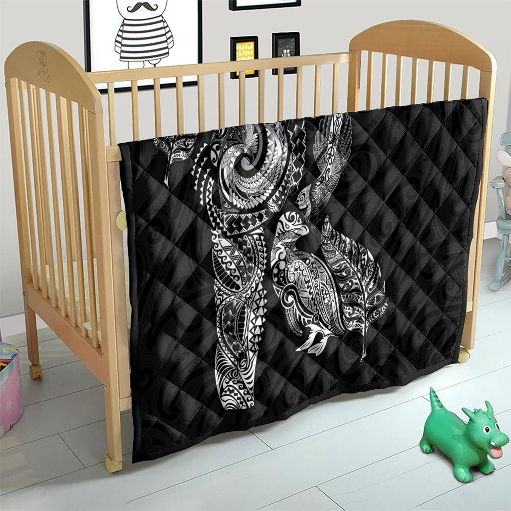 Aotearoa Moko Tribal Tattoo Quilt New Zealand Maori Penguin and Fantail Black Color LT03 - Polynesian Pride