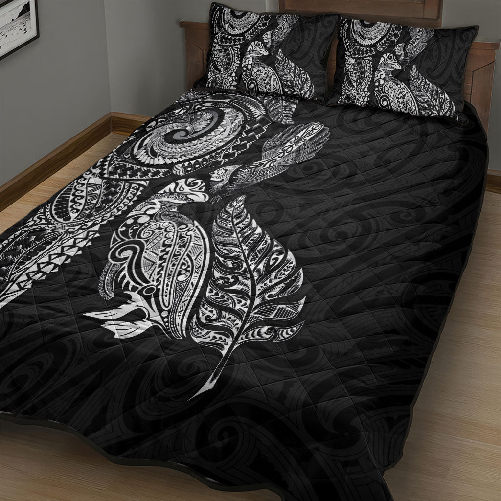 Aotearoa Moko Tribal Tattoo Quilt Bed Set New Zealand Maori Penguin and Fantail Black Color LT03 - Polynesian Pride