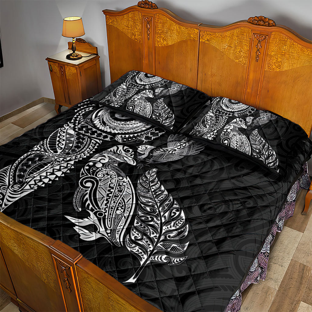 Aotearoa Moko Tribal Tattoo Quilt Bed Set New Zealand Maori Penguin and Fantail Black Color LT03 - Polynesian Pride
