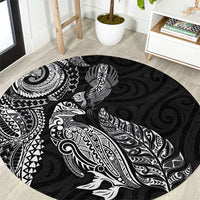Aotearoa Moko Tribal Tattoo Round Carpet New Zealand Maori Penguin and Fantail Black Color LT03 Black - Polynesian Pride