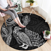 Aotearoa Moko Tribal Tattoo Round Carpet New Zealand Maori Penguin and Fantail Black Color LT03 - Polynesian Pride