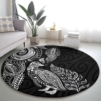 Aotearoa Moko Tribal Tattoo Round Carpet New Zealand Maori Penguin and Fantail Black Color LT03 - Polynesian Pride