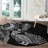 Aotearoa Moko Tribal Tattoo Round Carpet New Zealand Maori Penguin and Fantail Black Color LT03 - Polynesian Pride