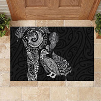 Aotearoa Moko Tribal Tattoo Rubber Doormat New Zealand Maori Penguin and Fantail Black Color LT03 Black - Polynesian Pride