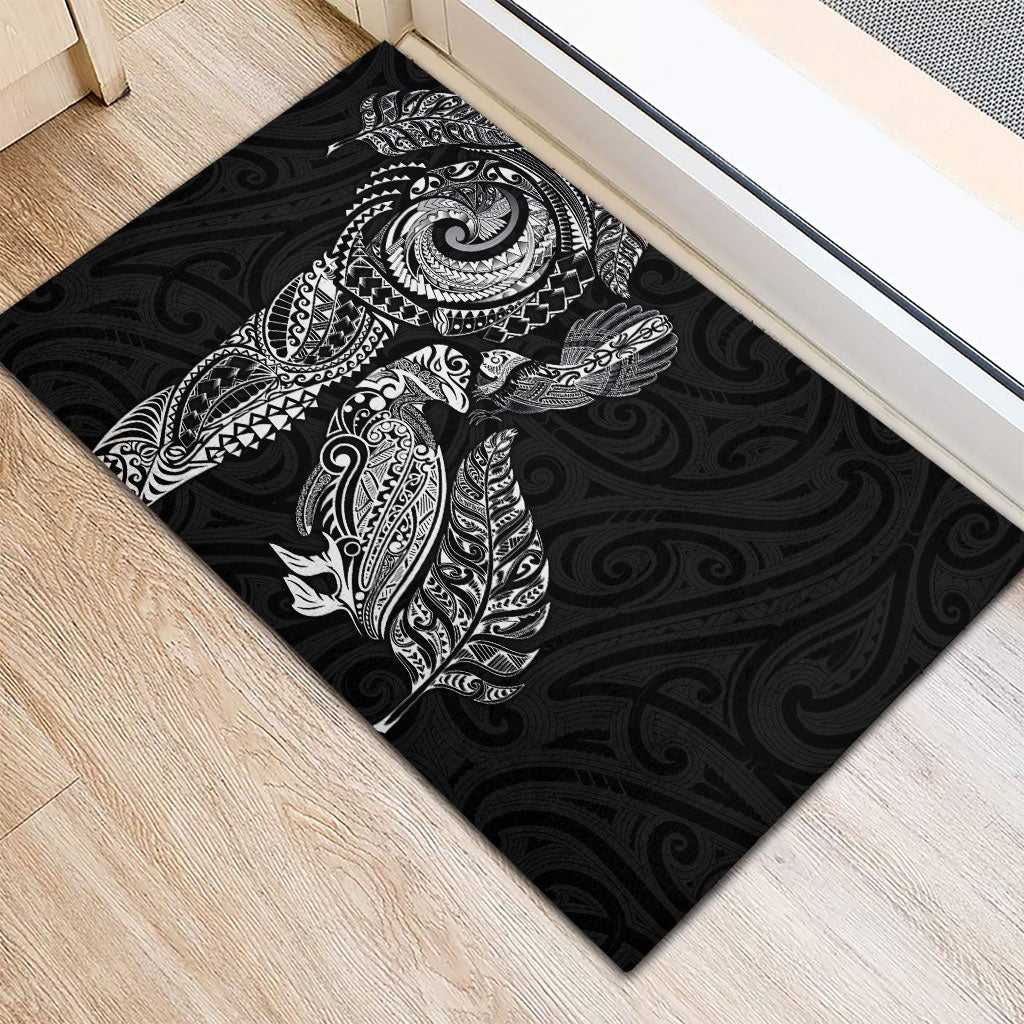 Aotearoa Moko Tribal Tattoo Rubber Doormat New Zealand Maori Penguin and Fantail Black Color LT03 - Polynesian Pride