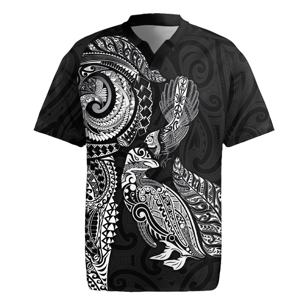 Aotearoa Moko Tribal Tattoo Rugby Jersey New Zealand Maori Penguin and Fantail Black Color LT03 Black - Polynesian Pride