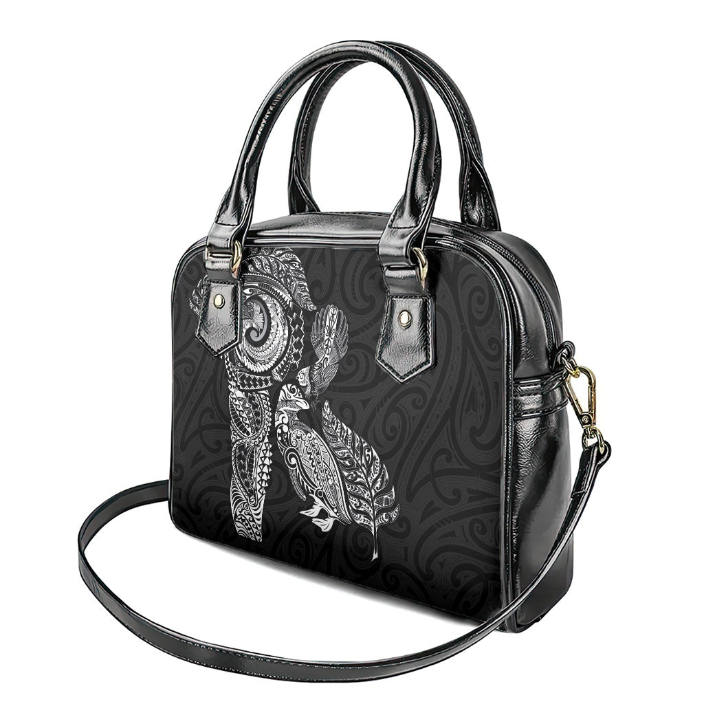 Aotearoa Moko Tribal Tattoo Shoulder Handbag New Zealand Maori Penguin and Fantail Black Color LT03 - Polynesian Pride