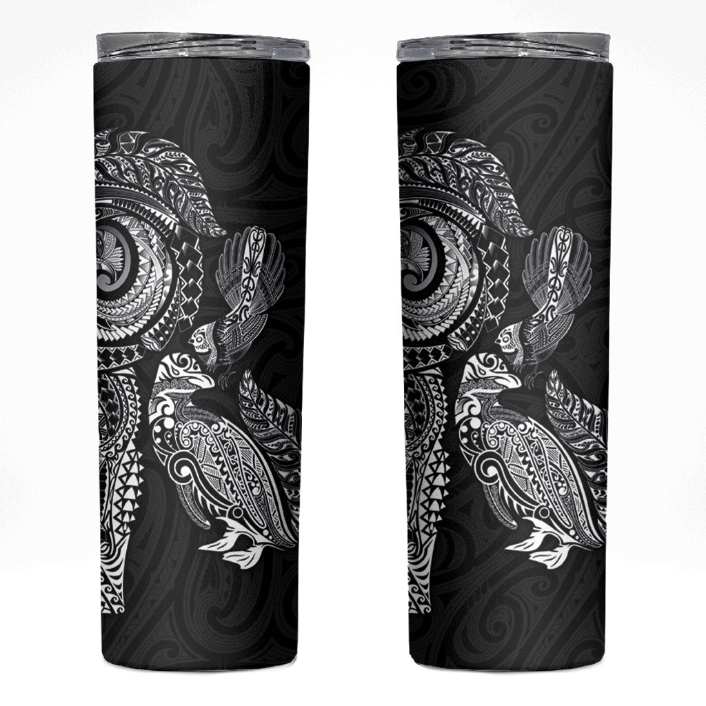 Aotearoa Moko Tribal Tattoo Skinny Tumbler New Zealand Maori Penguin and Fantail Black Color LT03 Black - Polynesian Pride