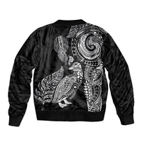 Aotearoa Moko Tribal Tattoo Sleeve Zip Bomber Jacket New Zealand Maori Penguin and Fantail Black Color LT03 - Polynesian Pride