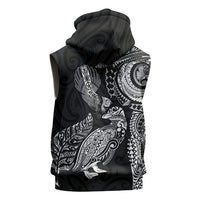 Aotearoa Moko Tribal Tattoo Sleeveless Zip Hoodie New Zealand Maori Penguin and Fantail Black Color LT03 - Polynesian Pride