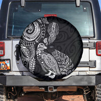 Aotearoa Moko Tribal Tattoo Spare Tire Cover New Zealand Maori Penguin and Fantail Black Color LT03 Black - Polynesian Pride