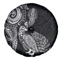 Aotearoa Moko Tribal Tattoo Spare Tire Cover New Zealand Maori Penguin and Fantail Black Color LT03 - Polynesian Pride