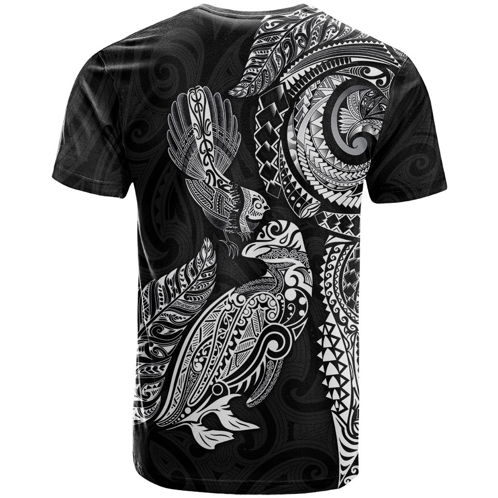 Aotearoa Moko Tribal Tattoo T Shirt New Zealand Maori Penguin and Fantail Black Color LT03 - Polynesian Pride
