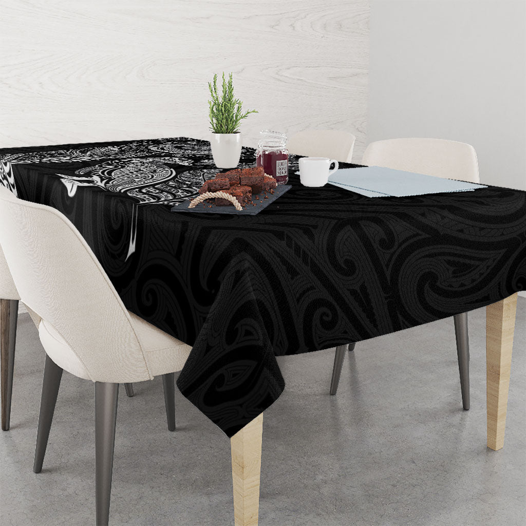 Aotearoa Moko Tribal Tattoo Tablecloth New Zealand Maori Penguin and Fantail Black Color LT03 - Polynesian Pride