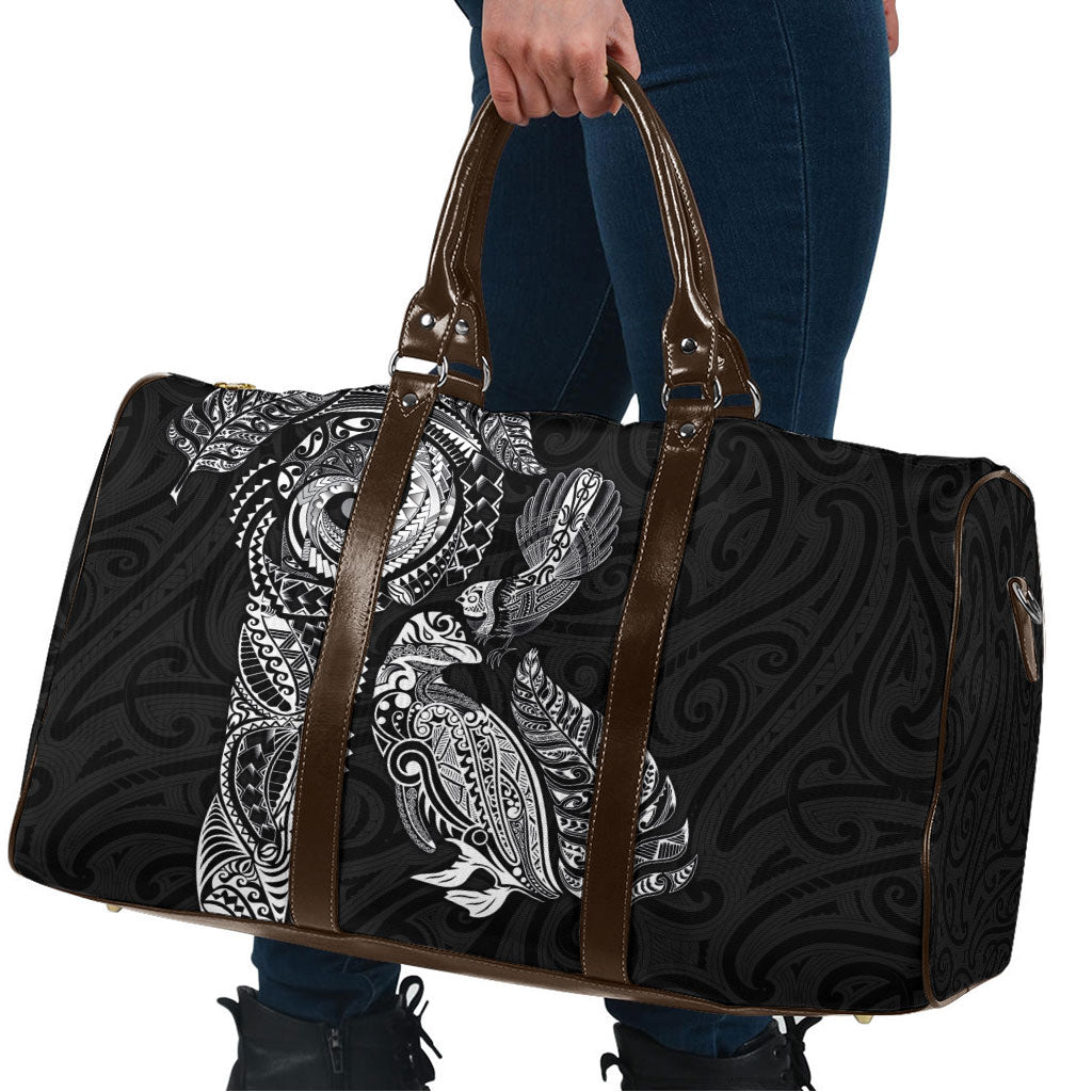 Aotearoa Moko Tribal Tattoo Travel Bag New Zealand Maori Penguin and Fantail Black Color LT03 - Polynesian Pride