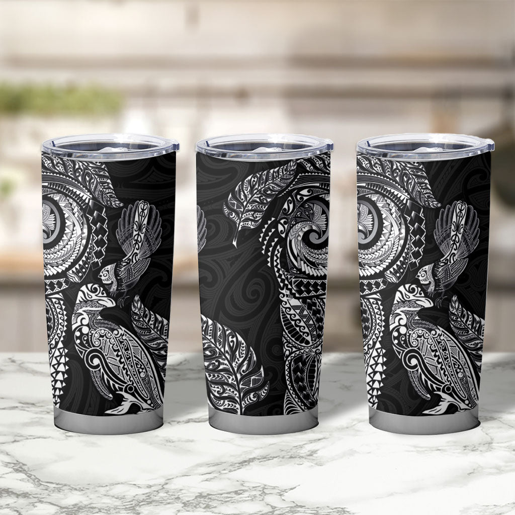 Aotearoa Moko Tribal Tattoo Tumbler Cup New Zealand Maori Penguin and Fantail Black Color LT03 - Polynesian Pride