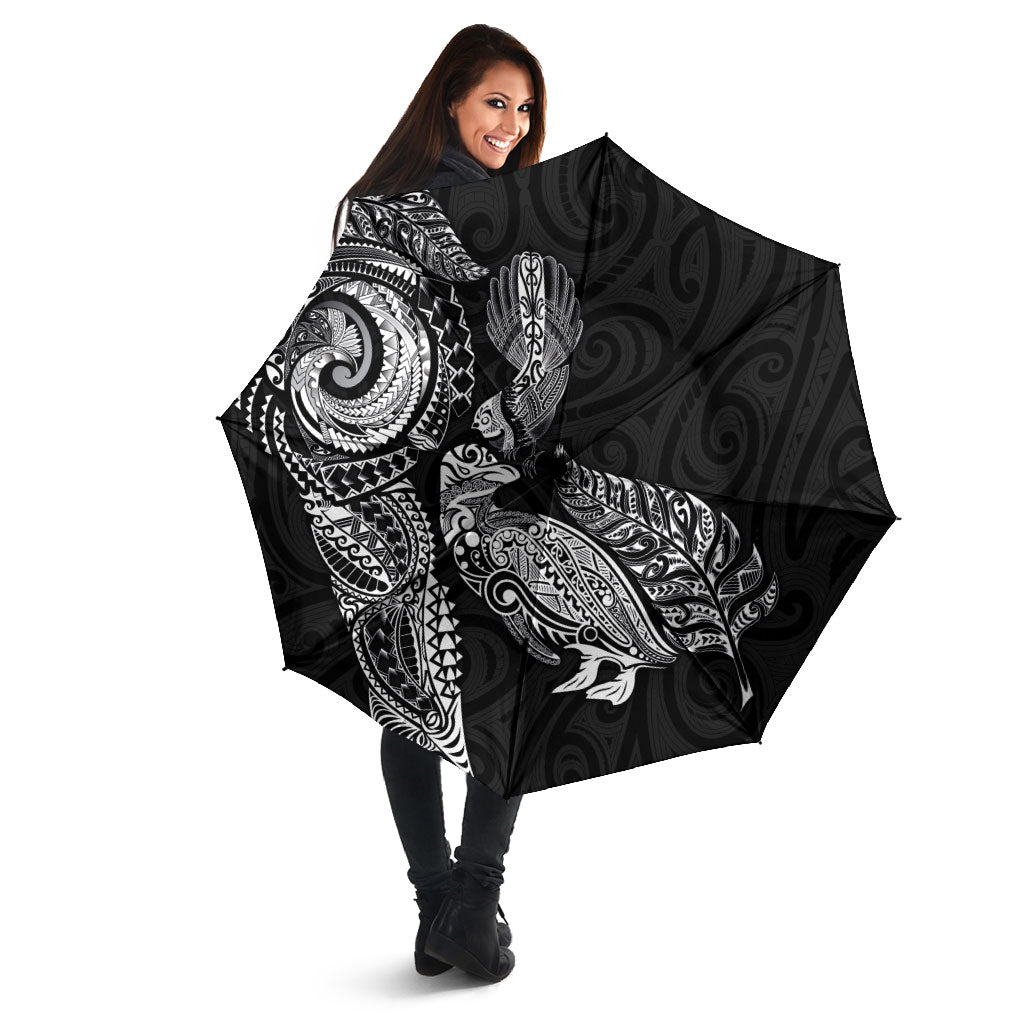 Aotearoa Moko Tribal Tattoo Umbrella New Zealand Maori Penguin and Fantail Black Color LT03 - Polynesian Pride