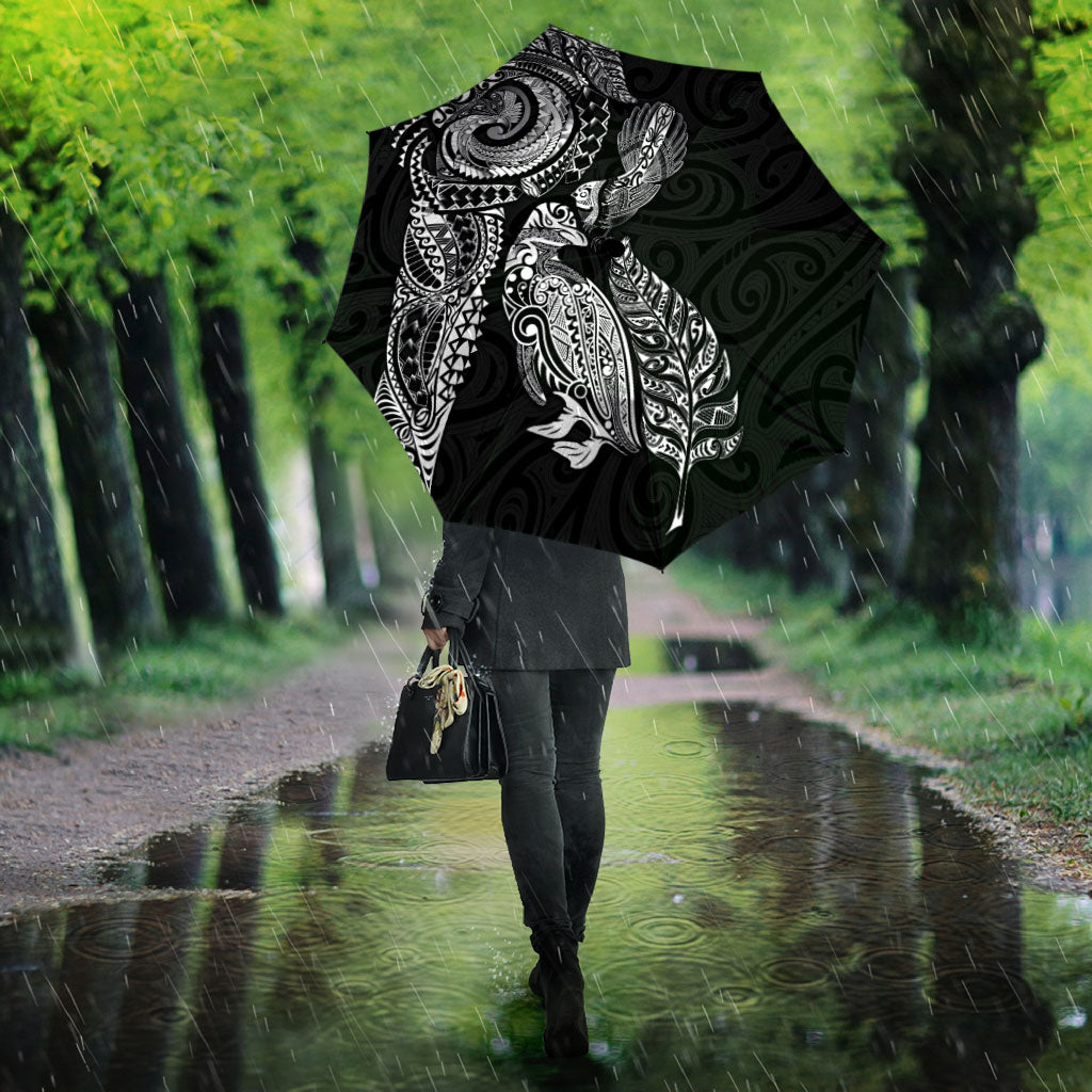 Aotearoa Moko Tribal Tattoo Umbrella New Zealand Maori Penguin and Fantail Black Color LT03 - Polynesian Pride