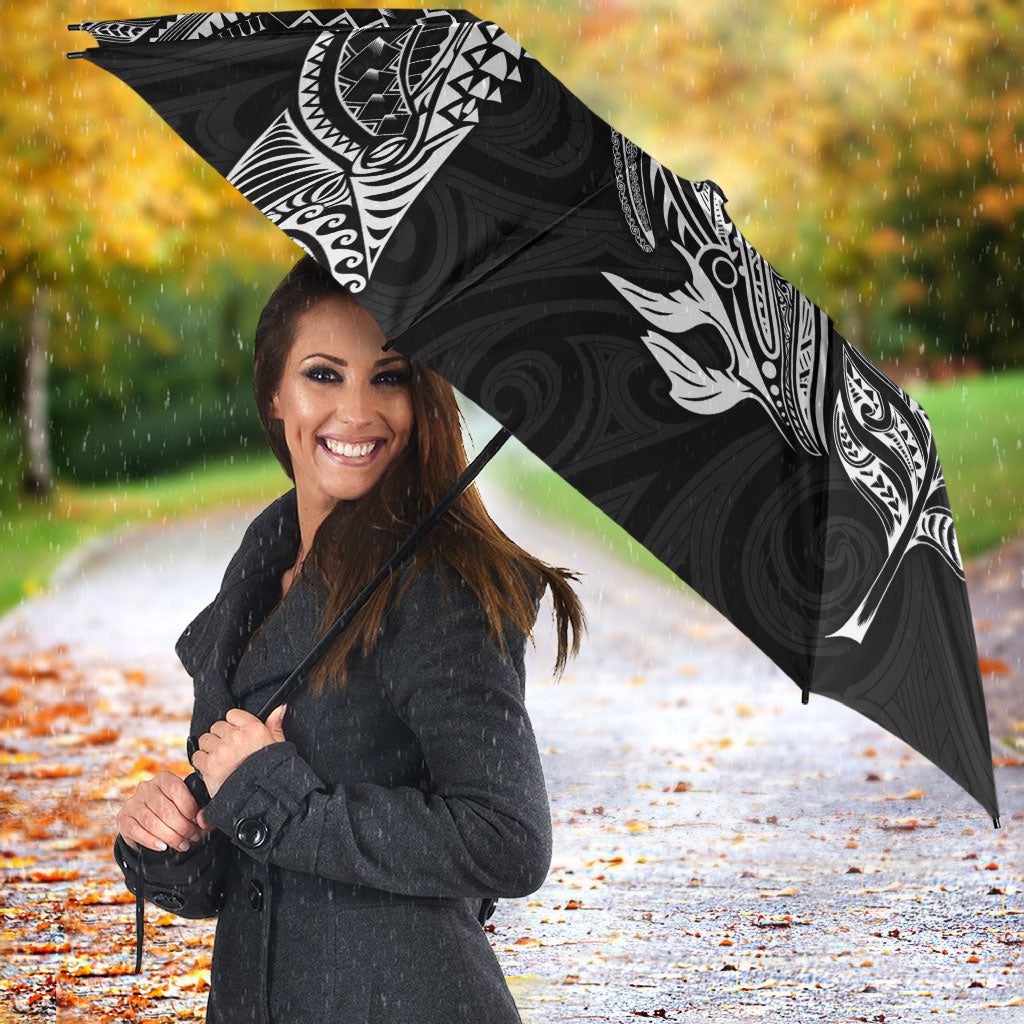 Aotearoa Moko Tribal Tattoo Umbrella New Zealand Maori Penguin and Fantail Black Color LT03 - Polynesian Pride