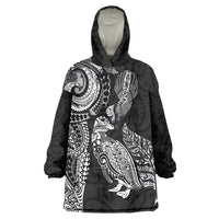 Aotearoa Moko Tribal Tattoo Wearable Blanket Hoodie New Zealand Maori Penguin and Fantail Black Color LT03 One Size Black - Polynesian Pride