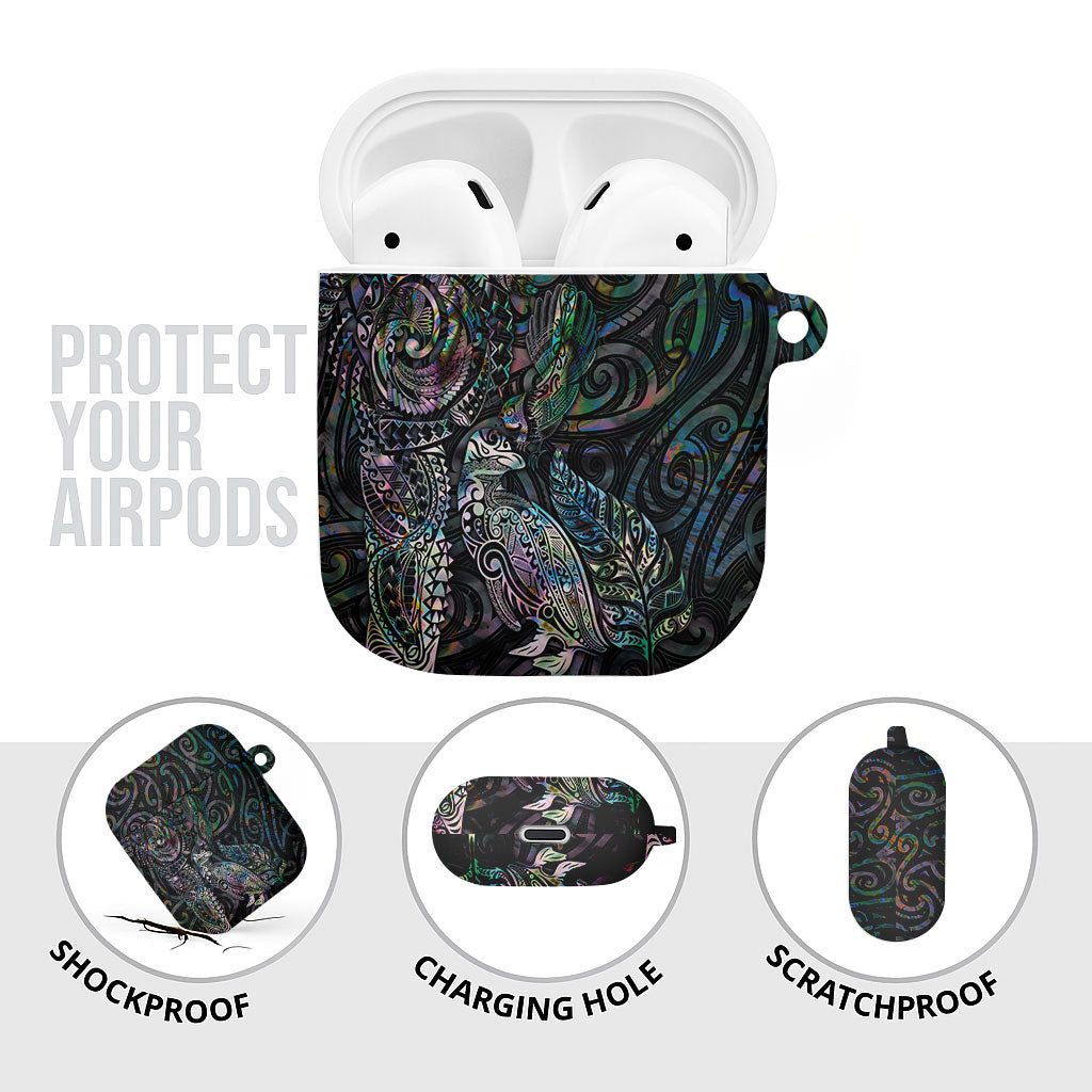 Aotearoa Moko Tribal Tattoo AirPods Case New Zealand Maori Penguin and Fantail Paua Shell Style LT03 - Polynesian Pride