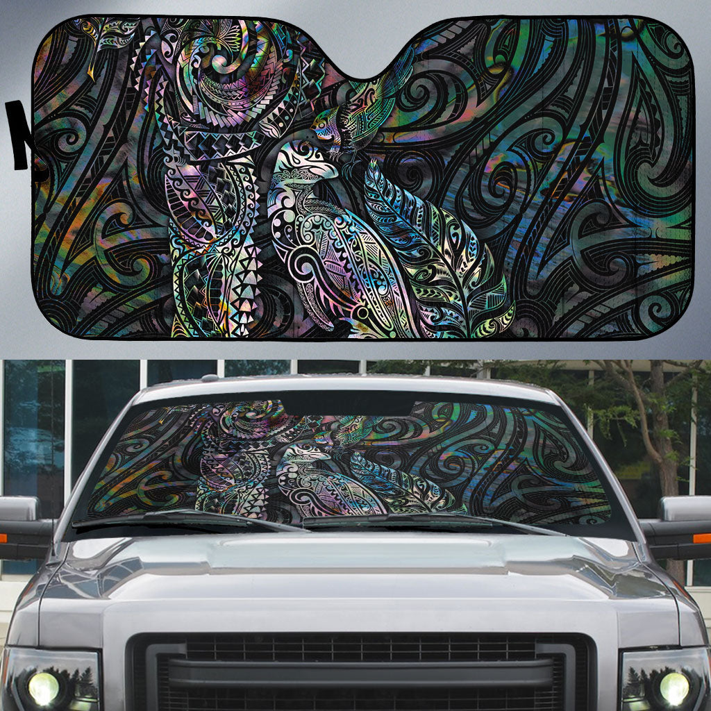 Aotearoa Moko Tribal Tattoo Auto Sun Shade New Zealand Maori Penguin and Fantail Paua Shell Style LT03 Multicolor - Polynesian Pride