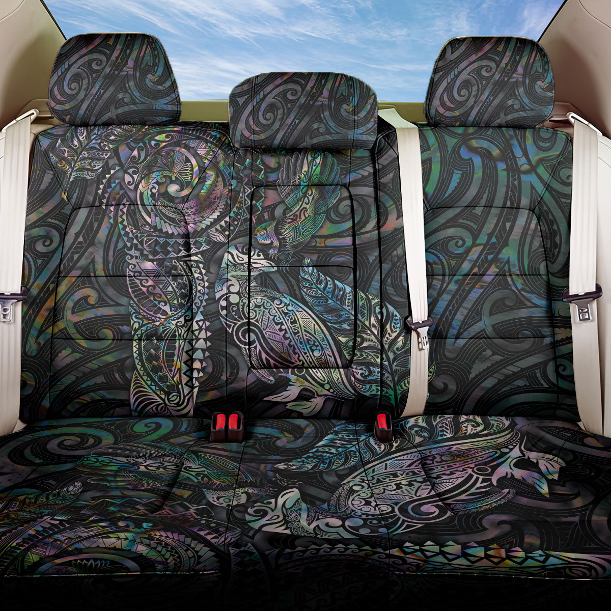 Aotearoa Moko Tribal Tattoo Back Car Seat Cover New Zealand Maori Penguin and Fantail Paua Shell Style LT03 One Size Multicolor - Polynesian Pride