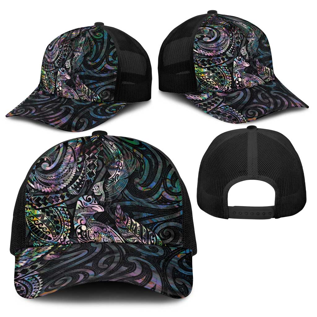 Aotearoa Moko Tribal Tattoo Baseball Net Cap New Zealand Maori Penguin and Fantail Paua Shell Style