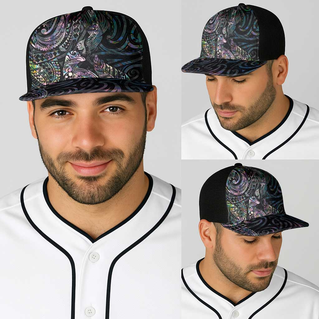 Aotearoa Moko Tribal Tattoo Baseball Net Cap New Zealand Maori Penguin and Fantail Paua Shell Style