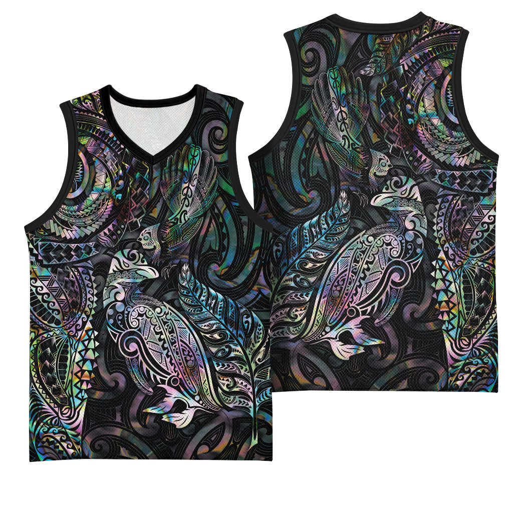Aotearoa Moko Tribal Tattoo Basketball Jersey New Zealand Maori Penguin and Fantail Paua Shell Style LT03 - Polynesian Pride