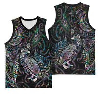Aotearoa Moko Tribal Tattoo Basketball Jersey New Zealand Maori Penguin and Fantail Paua Shell Style LT03 - Polynesian Pride