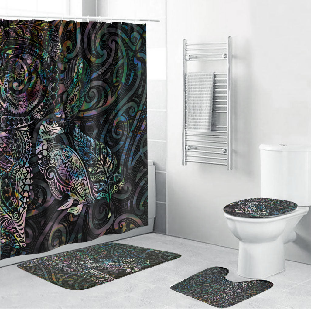 Aotearoa Moko Tribal Tattoo Bathroom Set New Zealand Maori Penguin and Fantail Paua Shell Style LT03 Bathroom Set (4 pcs) Multicolor - Polynesian Pride