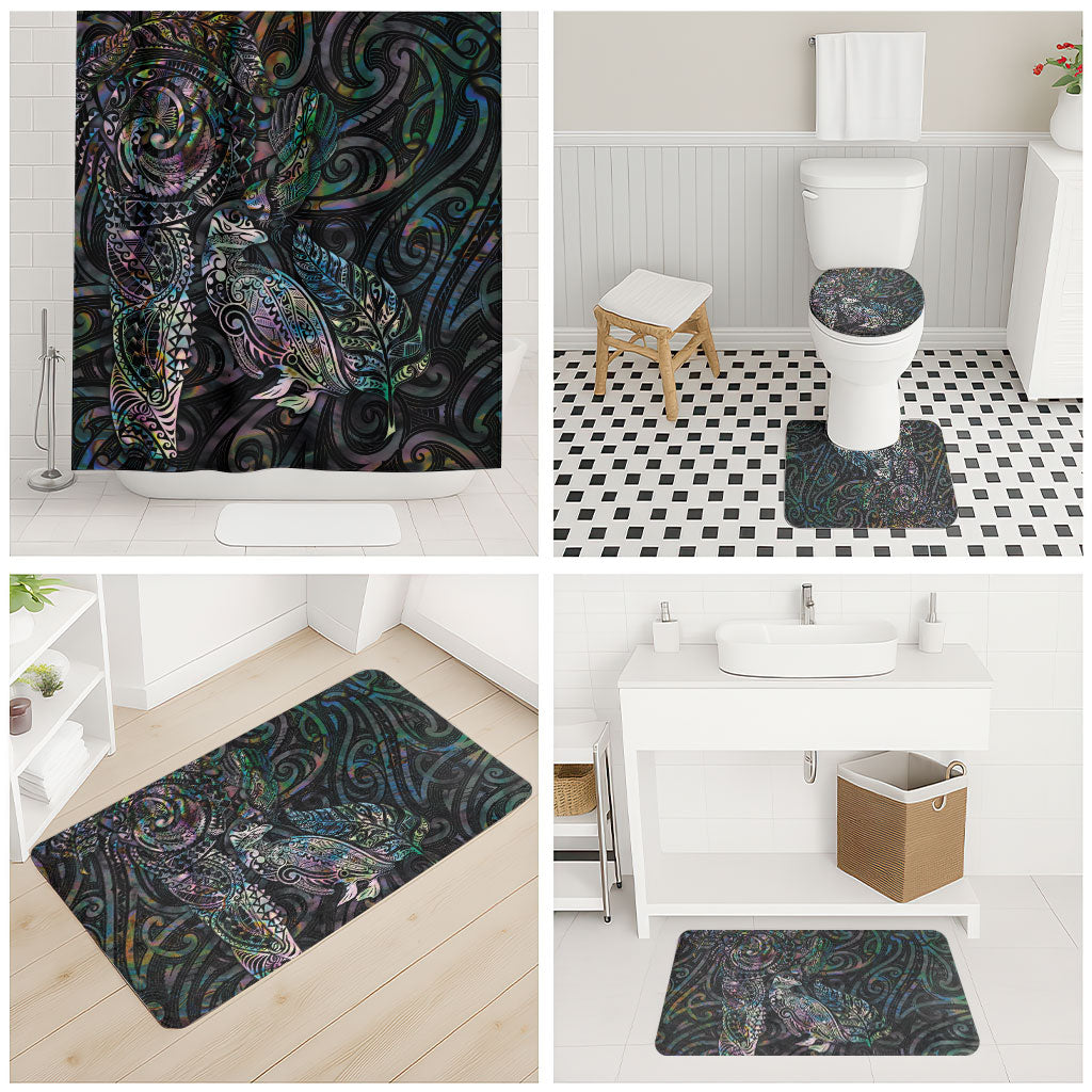 Aotearoa Moko Tribal Tattoo Bathroom Set New Zealand Maori Penguin and Fantail Paua Shell Style LT03 - Polynesian Pride