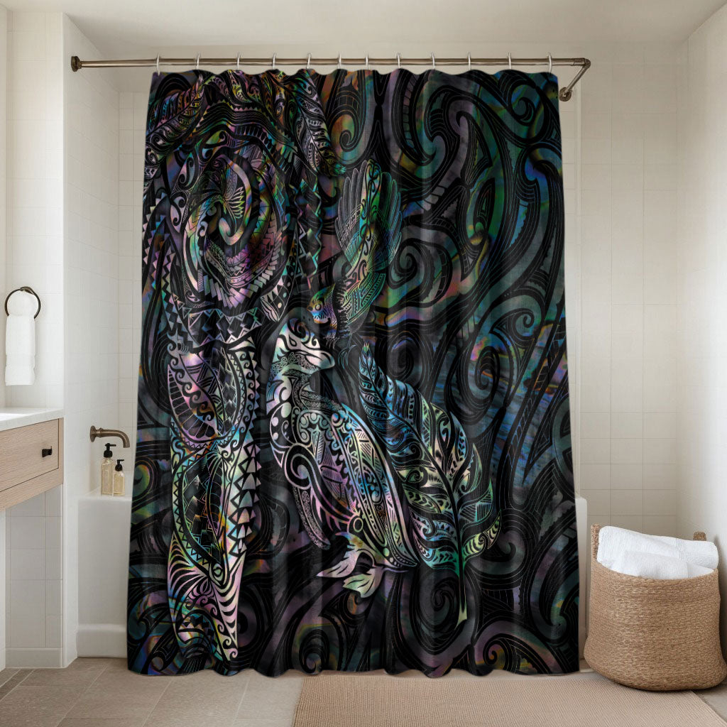 Aotearoa Moko Tribal Tattoo Bathroom Set New Zealand Maori Penguin and Fantail Paua Shell Style LT03 Shower Curtain Only Multicolor - Polynesian Pride